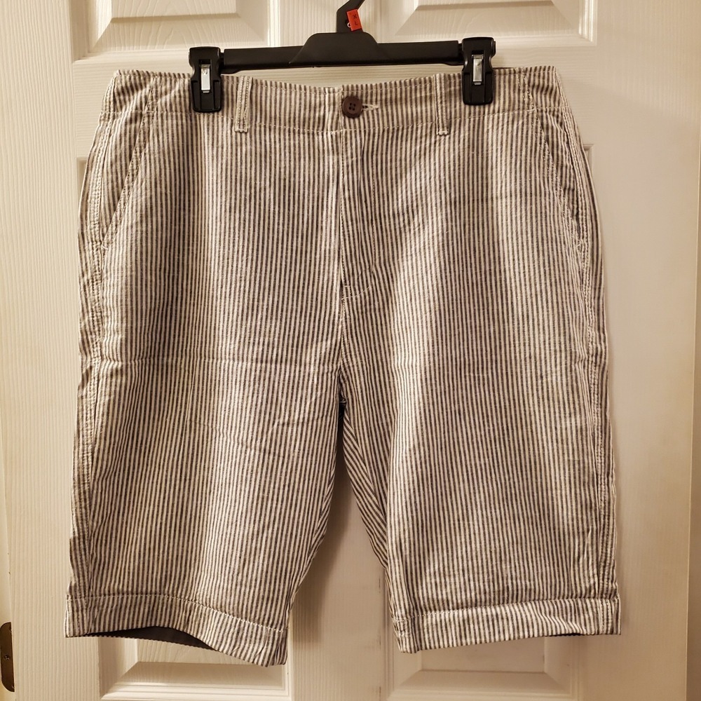 Guess men's sz 34 gray/wht‎ striped linen/cotton shorts casual summer beach